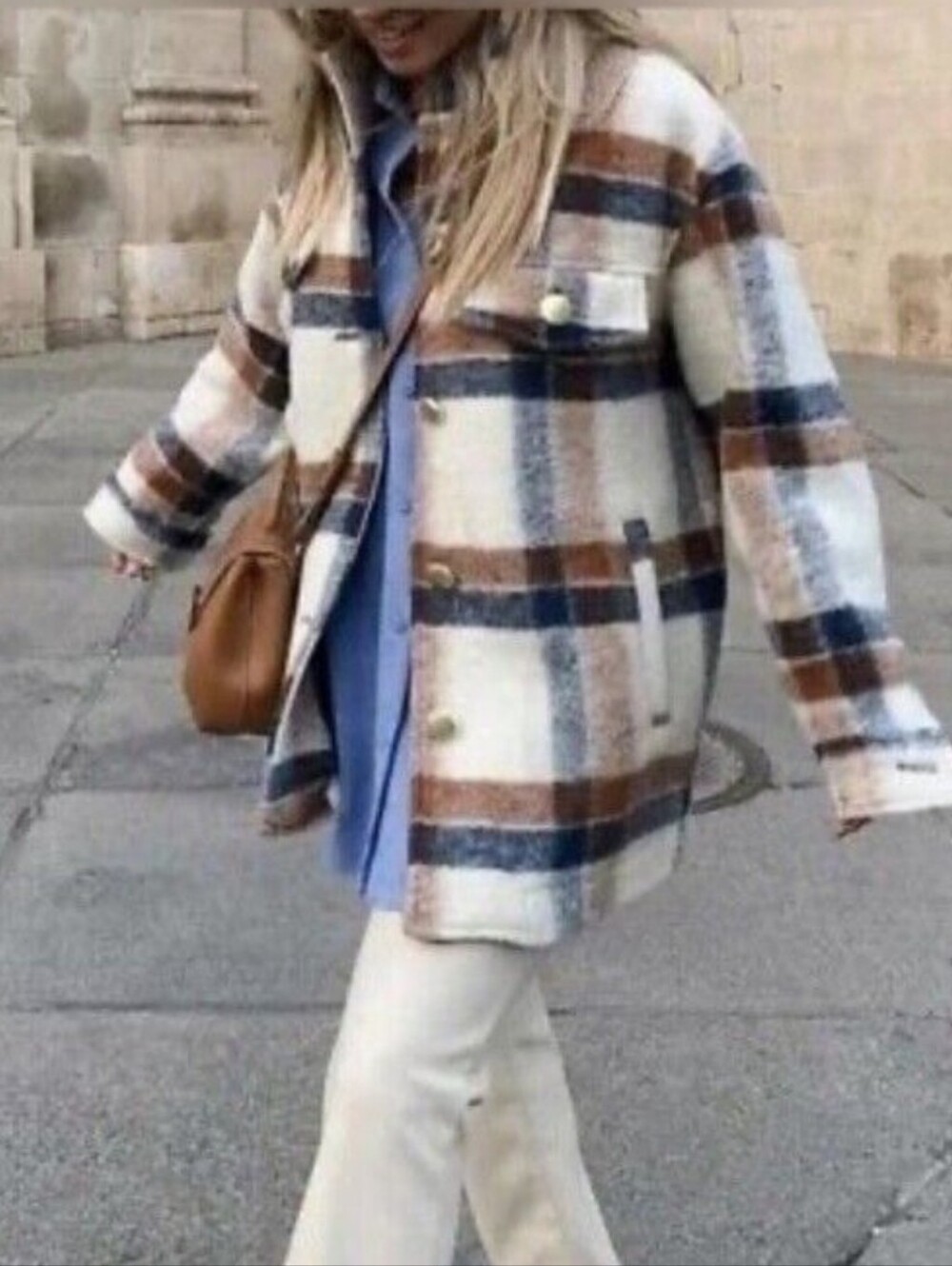 ZARA Plaid Wool Blend Oversized Shacket /Coatigan with Gold Snap Buttons Size XS
